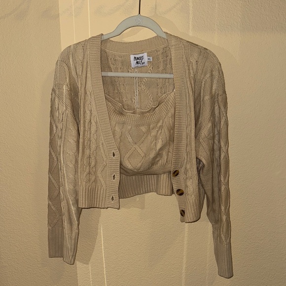 Princess Polly Sweaters - Princess Polly Beige Cable Knit Cardigan Set